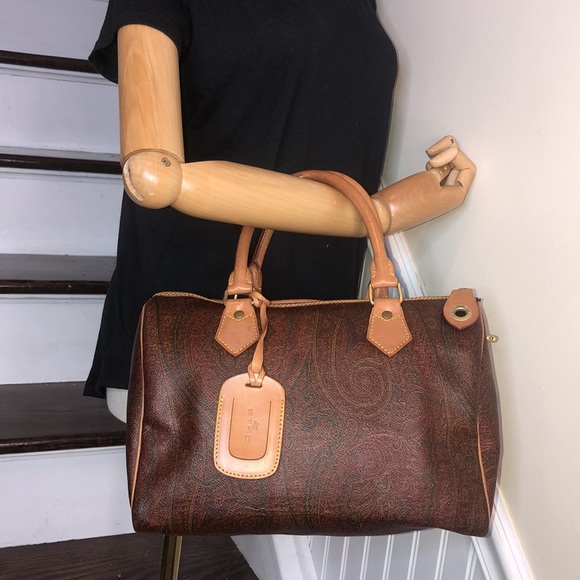 W ETRO MILANO Red Paisley Speedy 20 Small Boston Travel Tote Bag Lock and 2 Keys - Picture 4 of 17